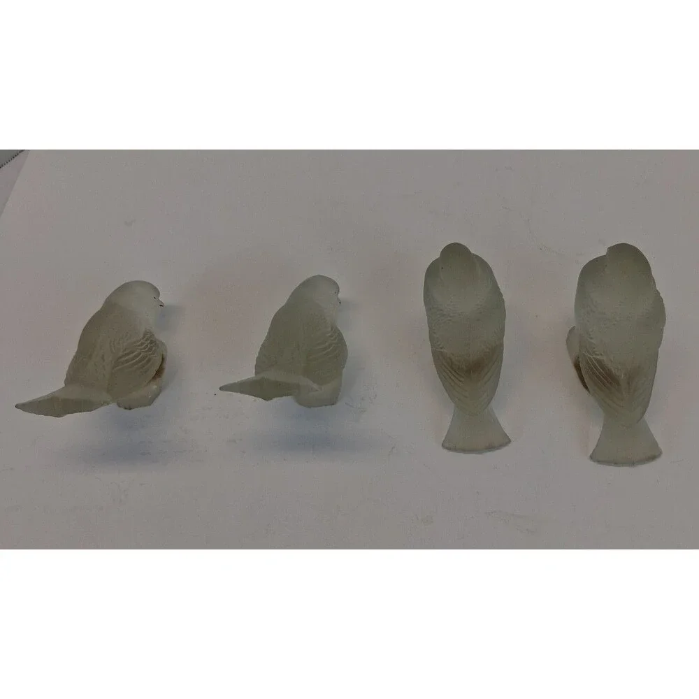 VTG Frosted Glass Bird Figurines Set of 4 Dove Sparrow Pigeon Art Glass 1960-80s